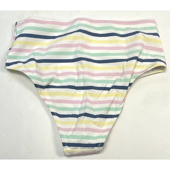 COCOFREE Womens XL Pastel Stripe Puff Sleeve Bandeau High Waist BIKINI Swimsuit - Picture 6 of 8